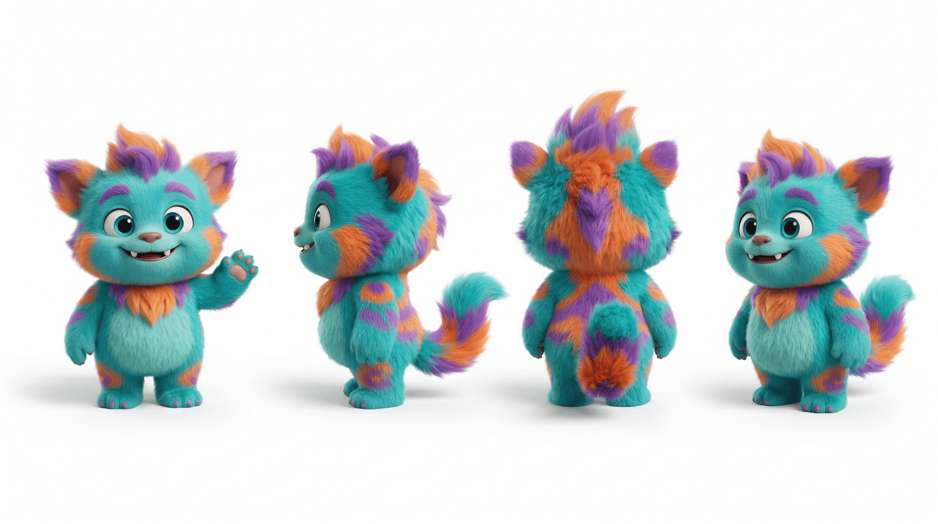 Fluffy Cartoon Mascot – 3D Character Turnaround Sheet